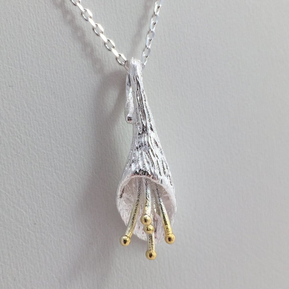 Necklace jewelry flower nature elegant simple 925 sterling silver with gold new